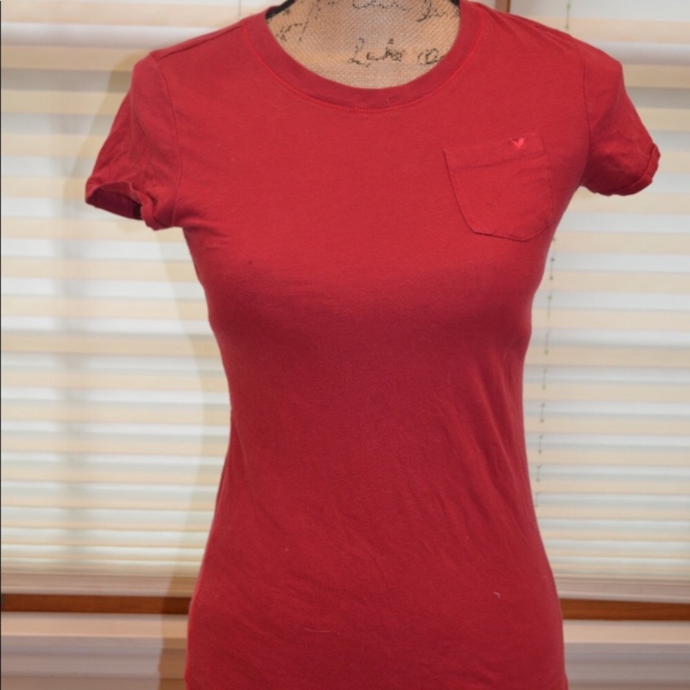 American Eagle Red Short Sleeve Shirt with Pocket